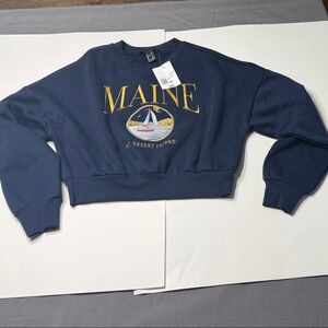 For ever 21 Navy Crewneck crop top Sweater with Maine Graphic size XS women